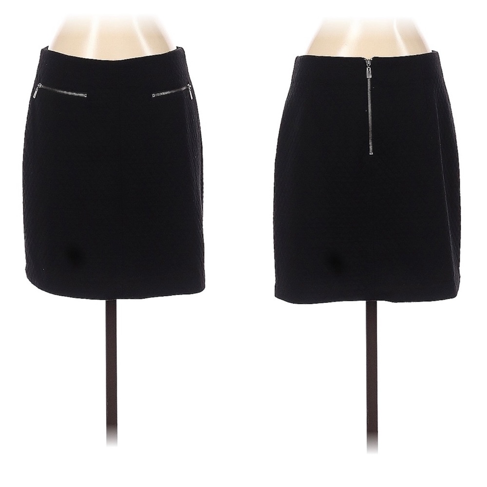 😊4/$20 Laundry Shelli Segal Black Quilted Mini Skirt Black 4 Front Zip Pockets